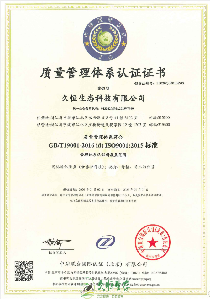 杭州质量管理体系ISO9001证书